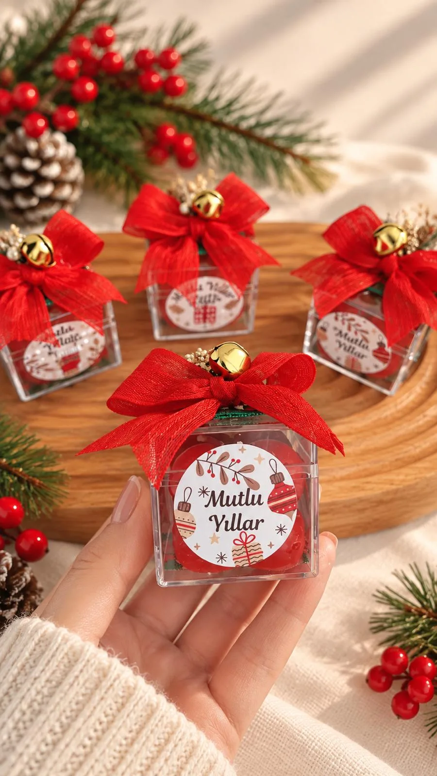 Mika Kutuda Kırmızı Bubble Mum Yeni Yıl