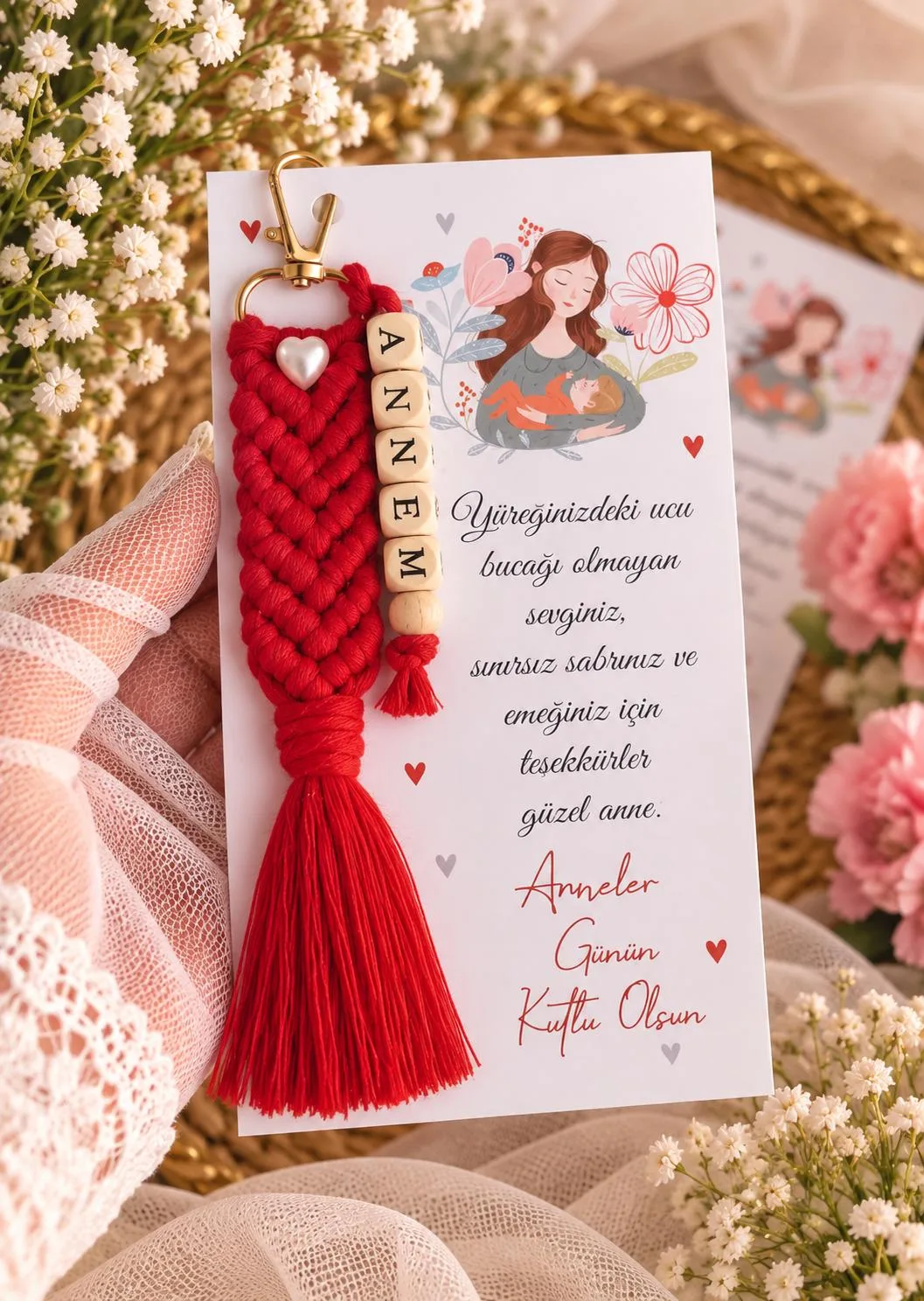 Tahta İsimli Makroma Örgü Anahtarlık Anneler Günü görsel 3