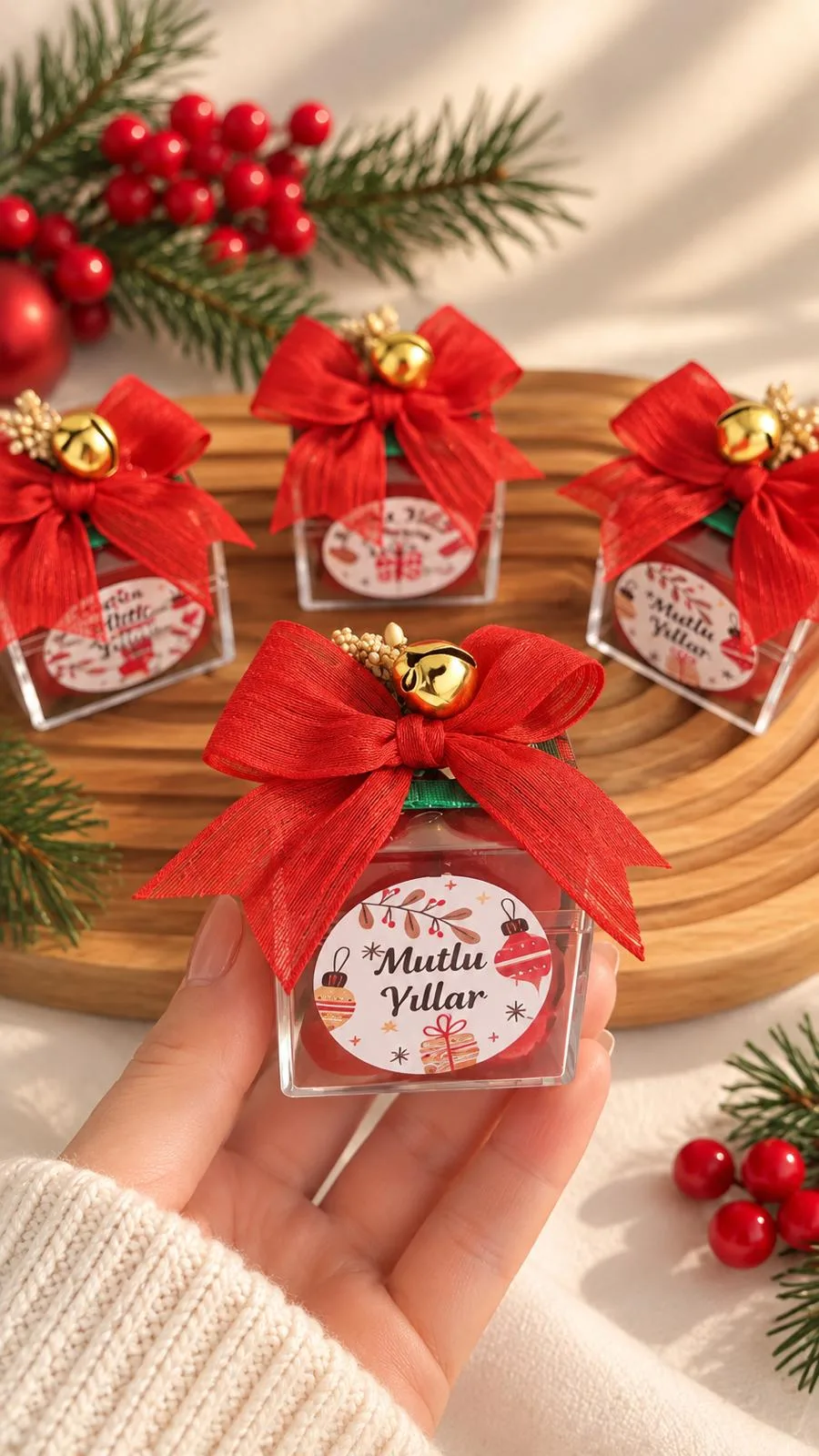 Mika Kutuda Kırmızı Bubble Mum Yeni Yıl görsel 2